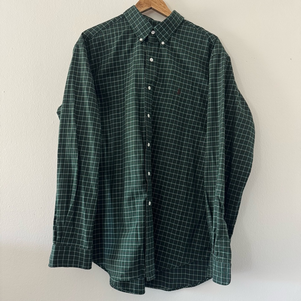Ralph Lauren Men's Green Windowpane Button-Up Dress Shirt